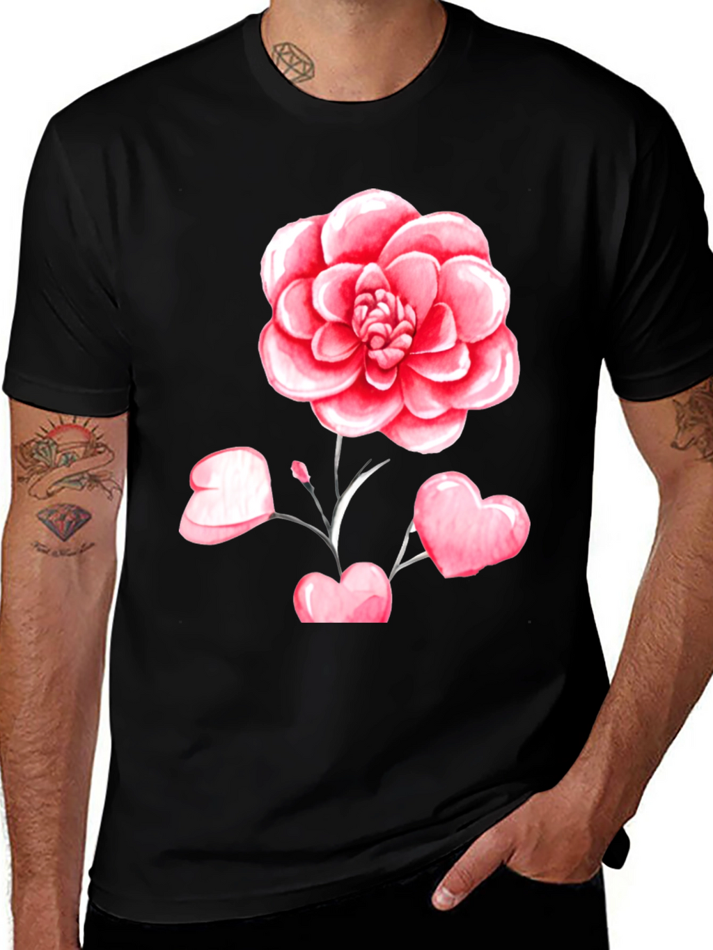 Floral Heart Graphic Tee - Black