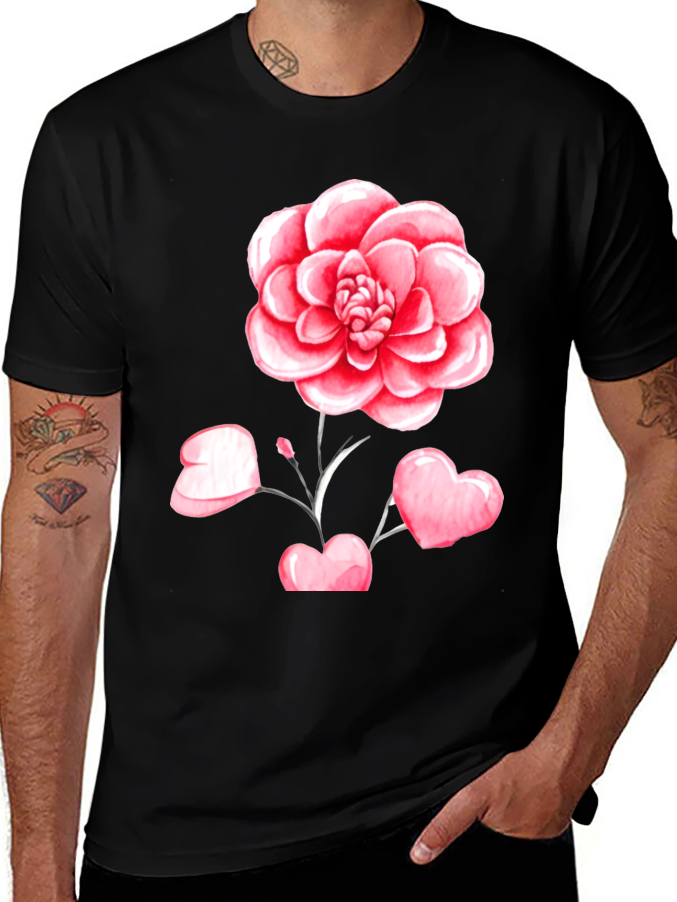 Floral Heart Graphic Tee - Black
