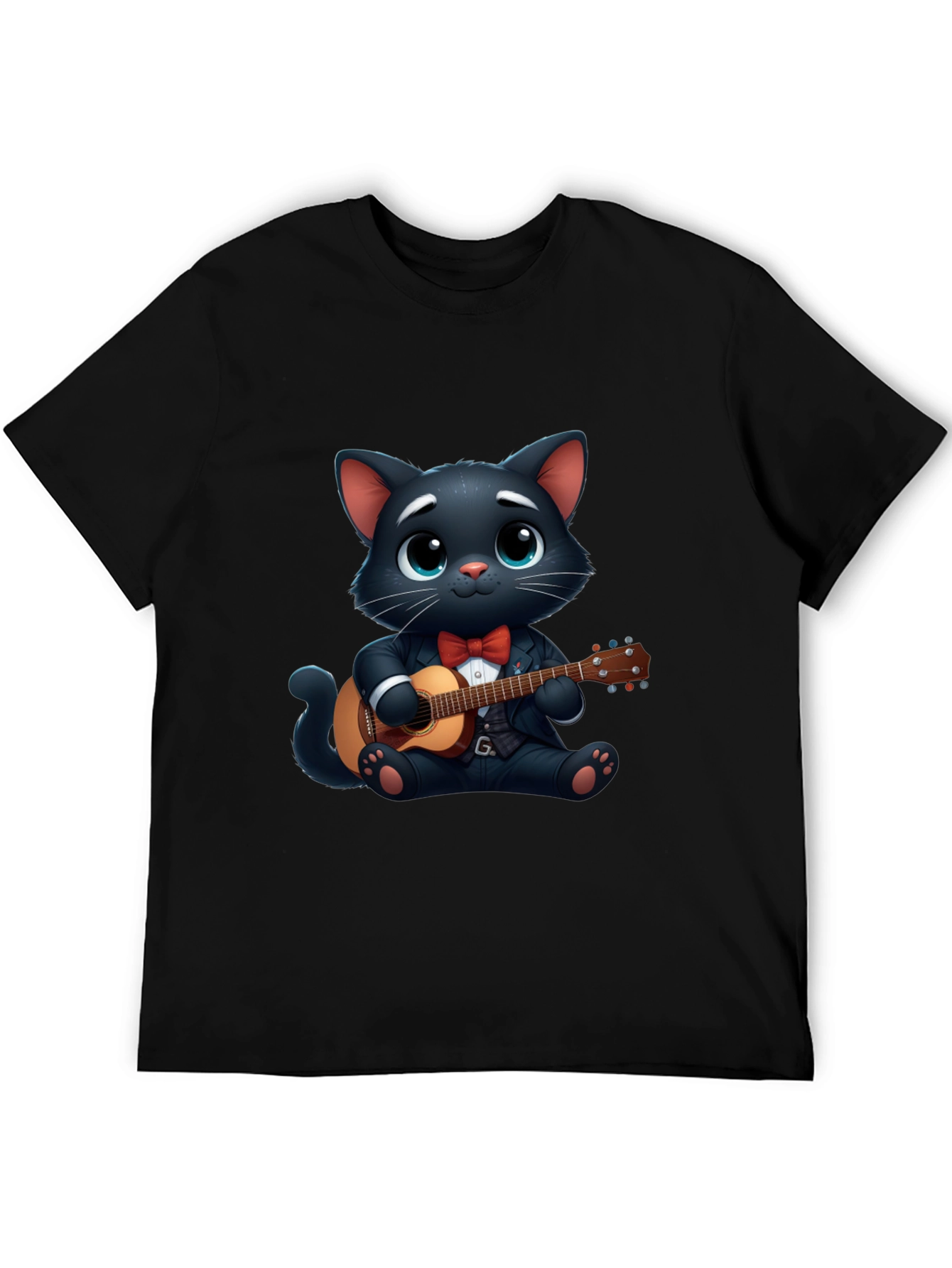 Cat Playing Guitar T-Shirt - Cute Cartoon Animal Tee
