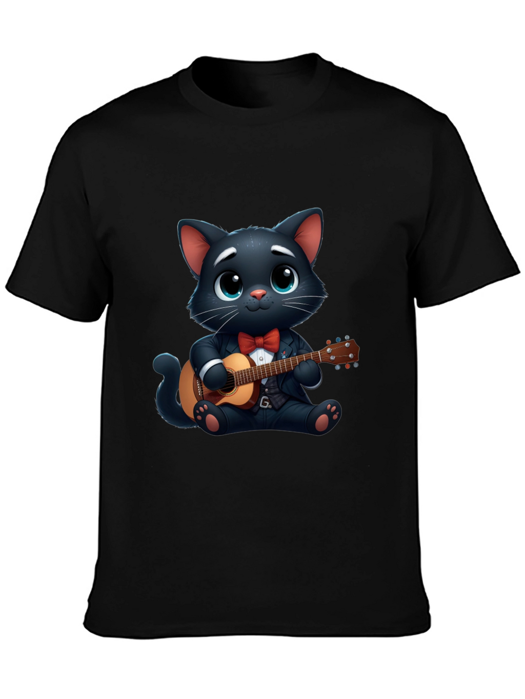 Cat Playing Guitar T-Shirt - Cute Cartoon Animal Tee