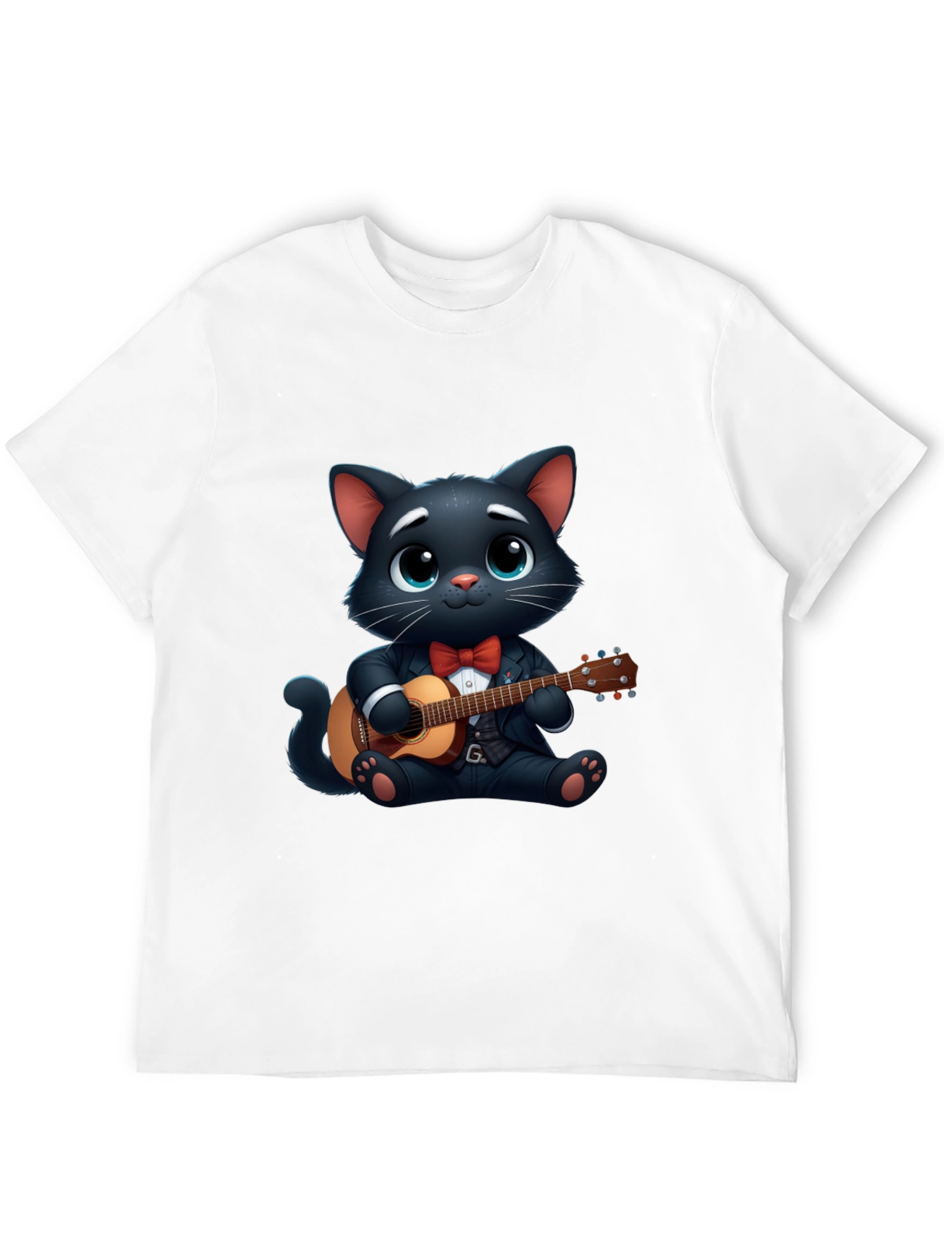 Cat Playing Guitar T-Shirt - Cute Cartoon Animal Tee
