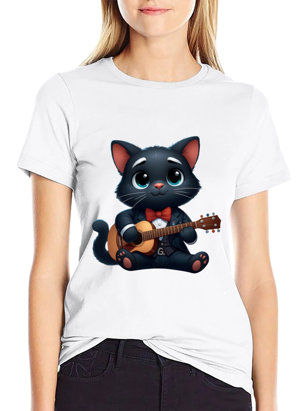 Cat Playing Guitar T-Shirt - Cute Cartoon Animal Tee