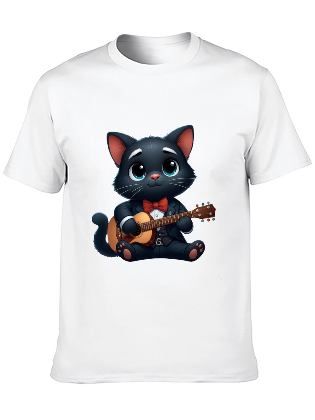 Cat Playing Guitar T-Shirt - Cute Cartoon Animal Tee