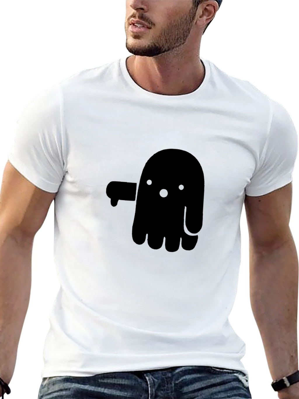 Funny Ghost Graphic Tee - Soft Black Cotton Shirt