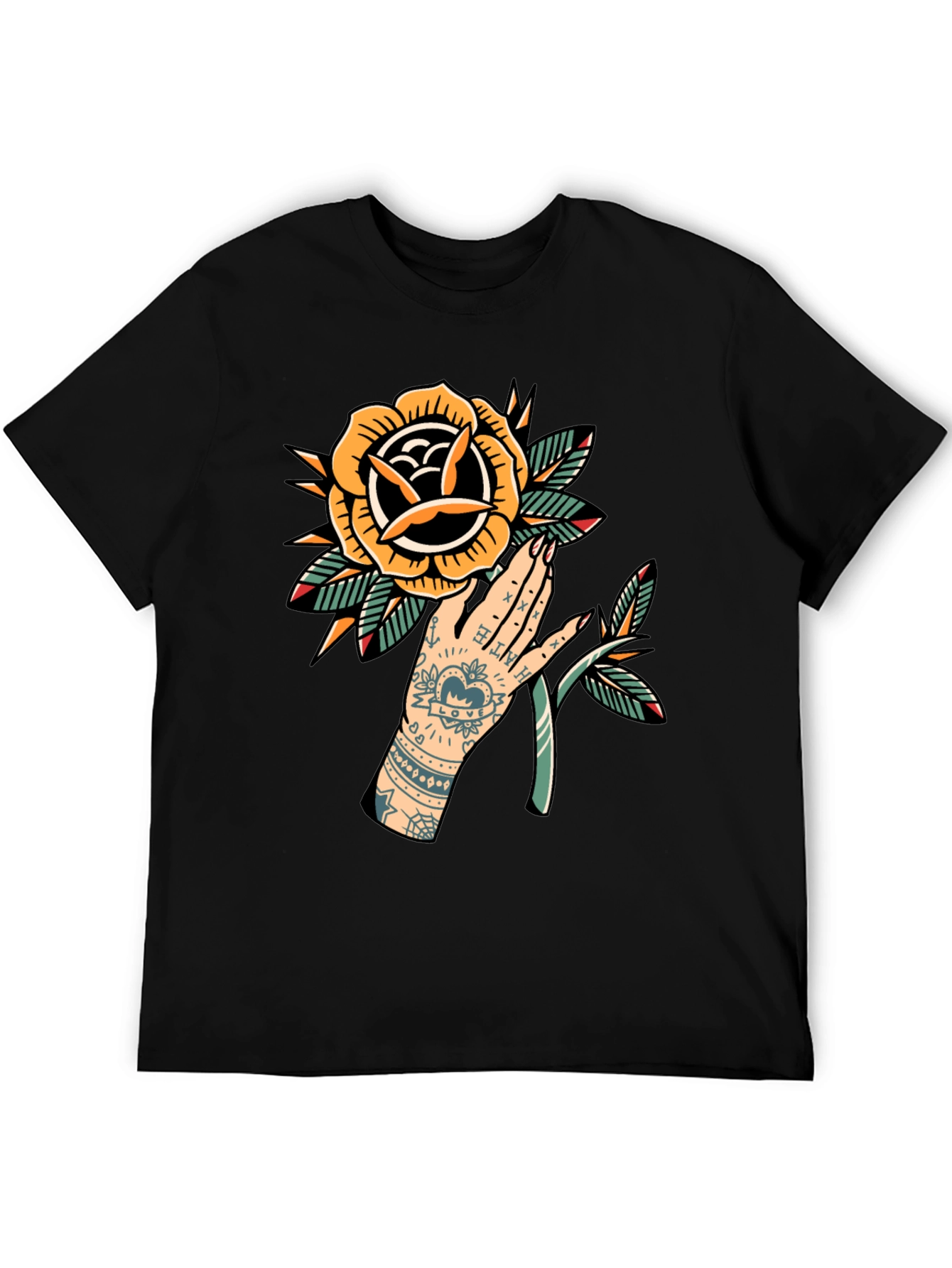 Tattoo Art Graphic Tee - Black Cotton T-Shirt