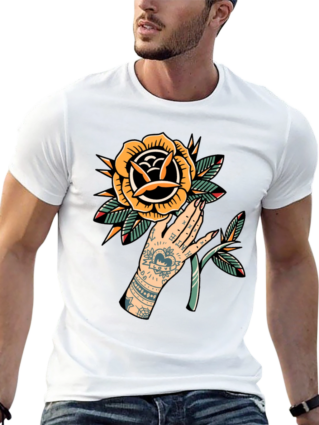 Tattoo Art Graphic Tee - Black Cotton T-Shirt