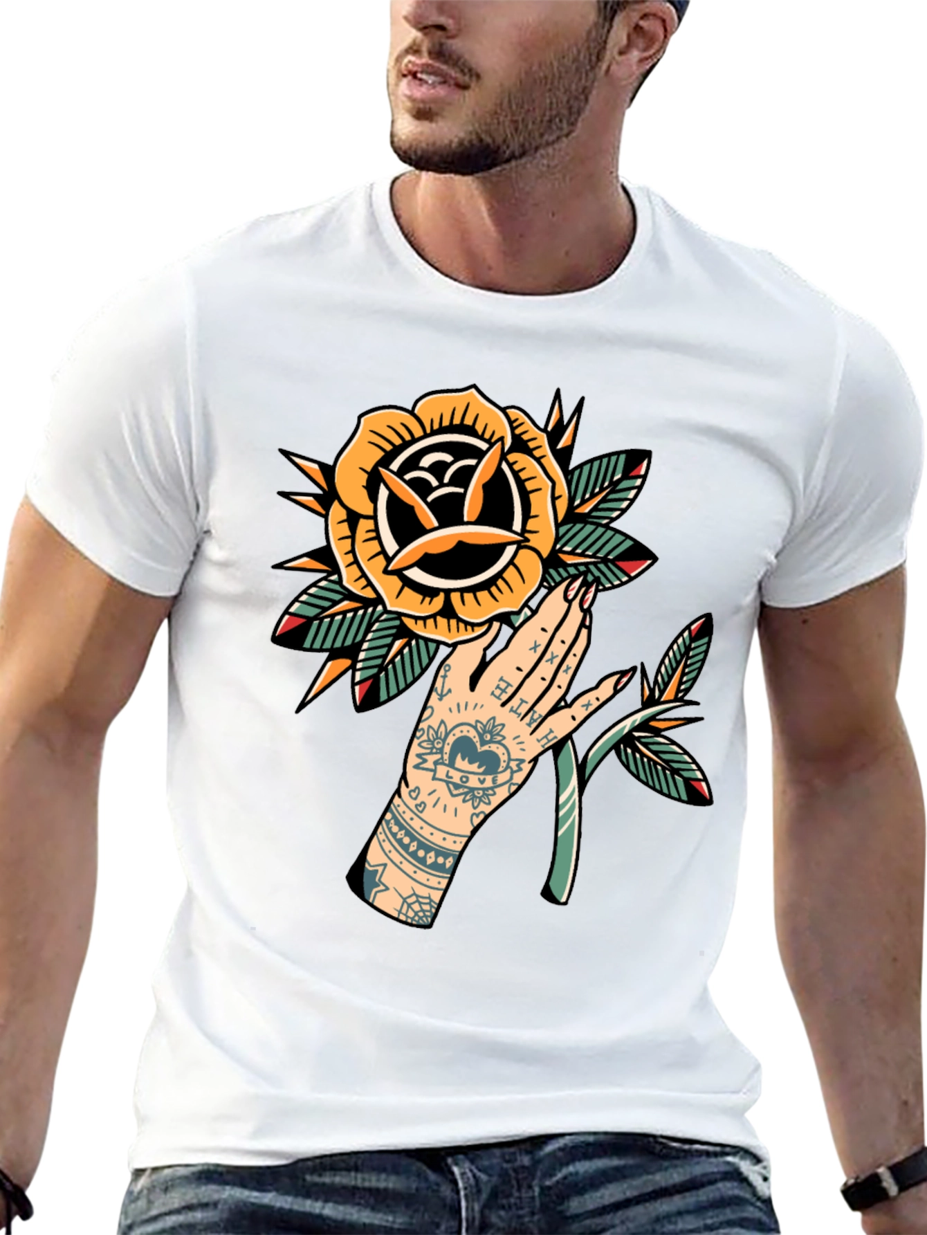 Tattoo Art Graphic Tee - Black Cotton T-Shirt