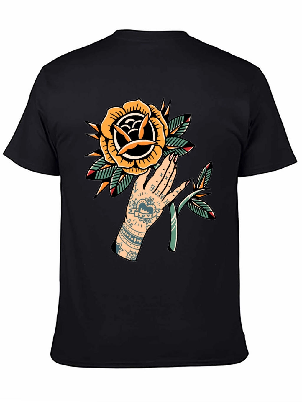 Tattoo Art Graphic Tee - Black Cotton T-Shirt