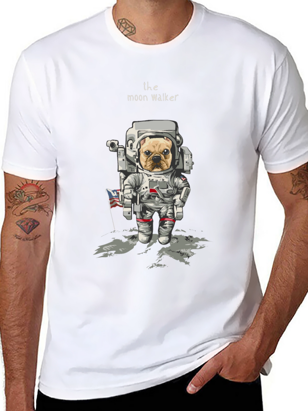 Moon Walker Dog T-Shirt - Astronaut Bulldog Tee