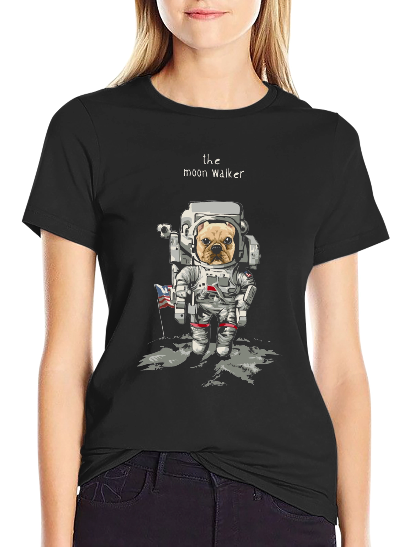Moon Walker Dog T-Shirt - Astronaut Bulldog Tee