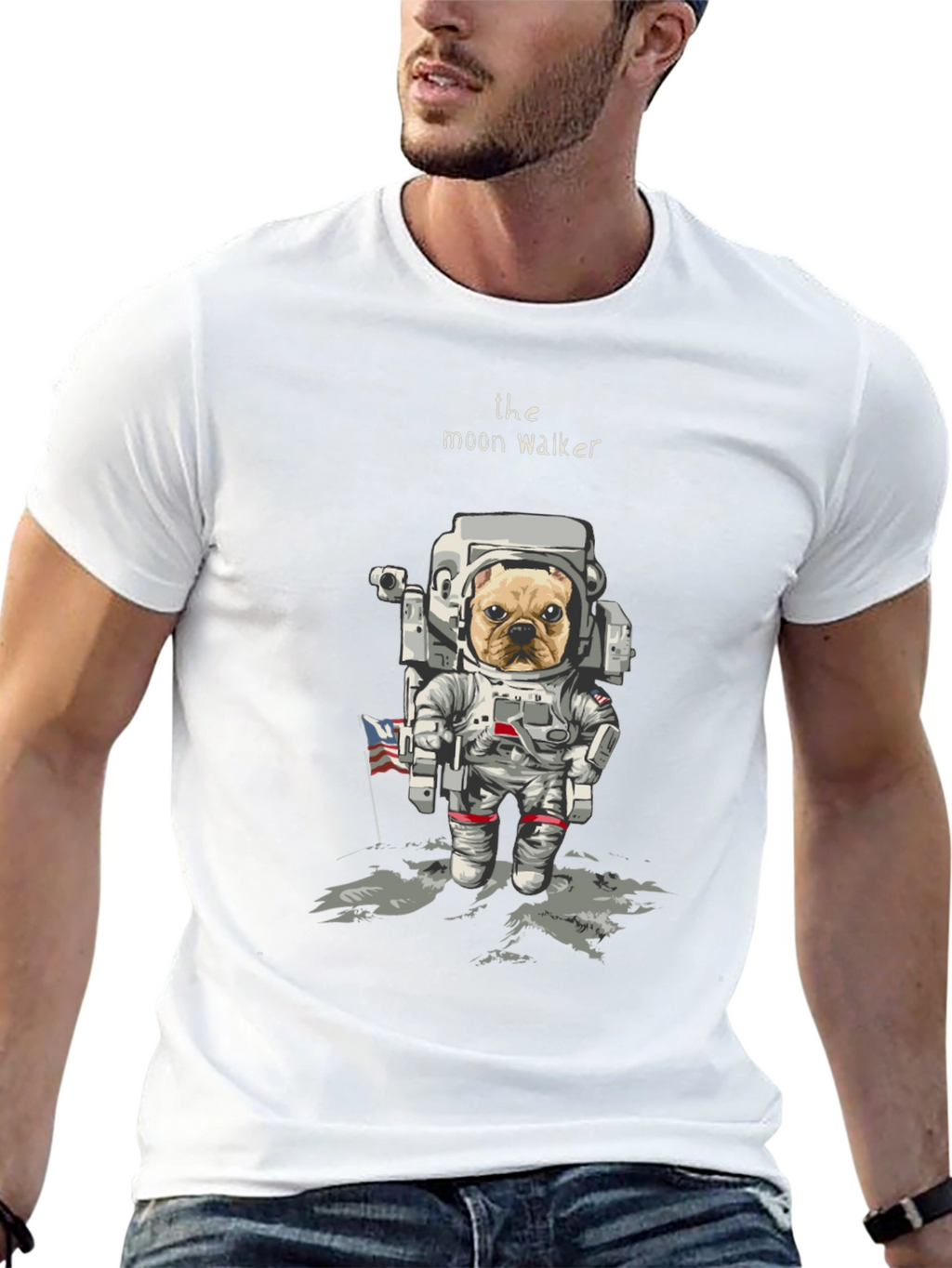 Moon Walker Dog T-Shirt - Astronaut Bulldog Tee