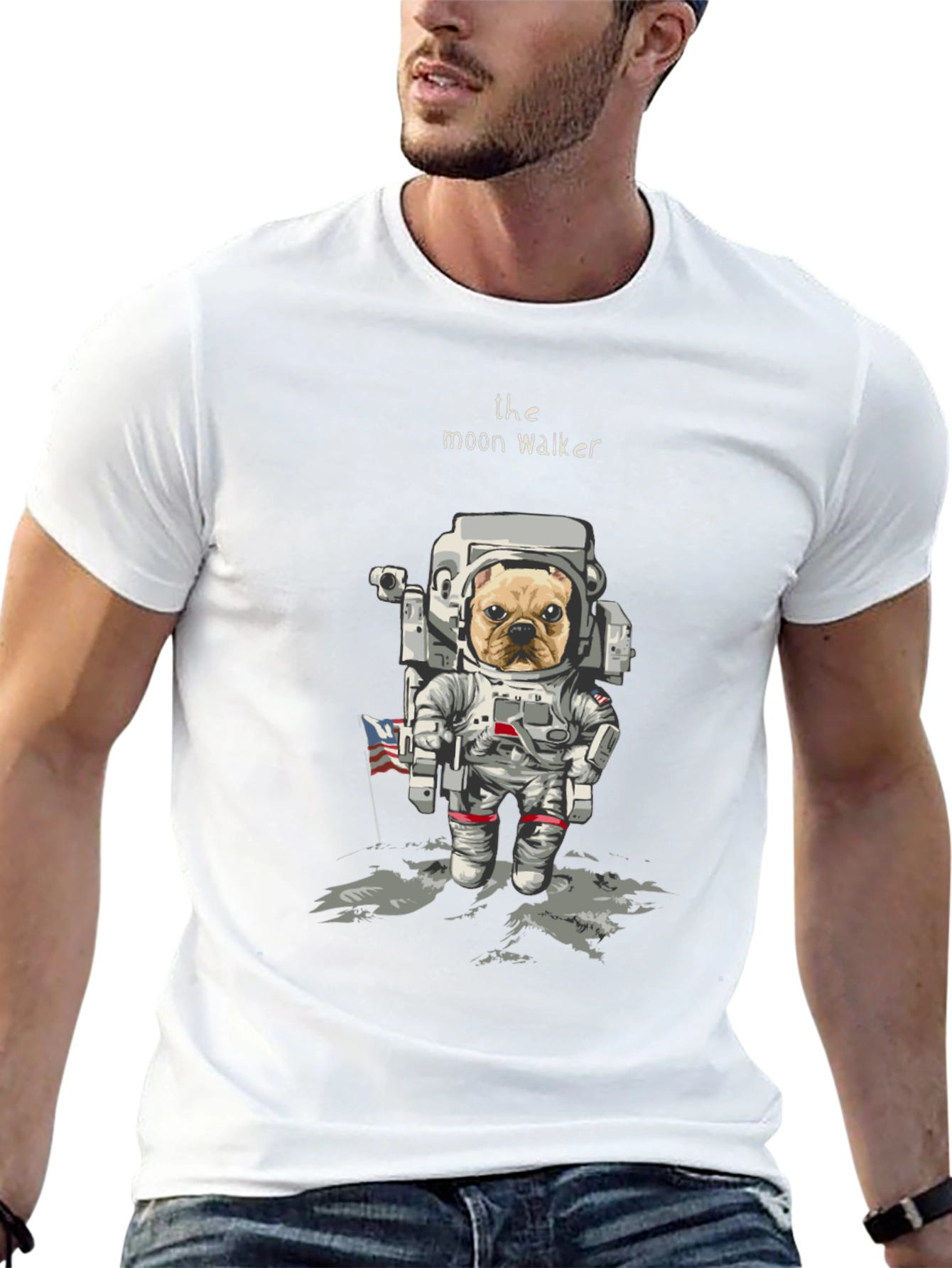 Moon Walker Dog T-Shirt - Astronaut Bulldog Tee