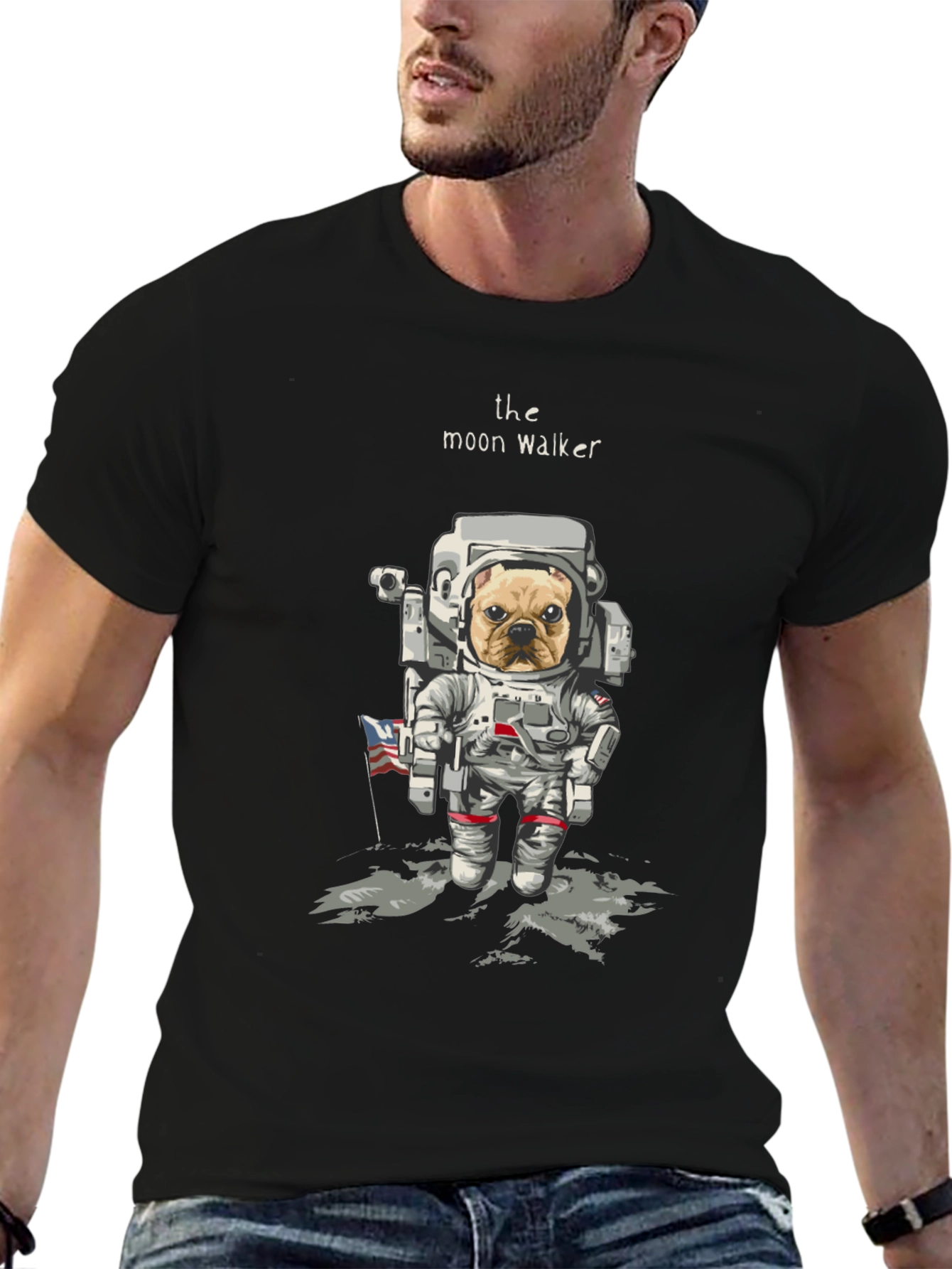 Moon Walker Dog T-Shirt - Astronaut Bulldog Tee