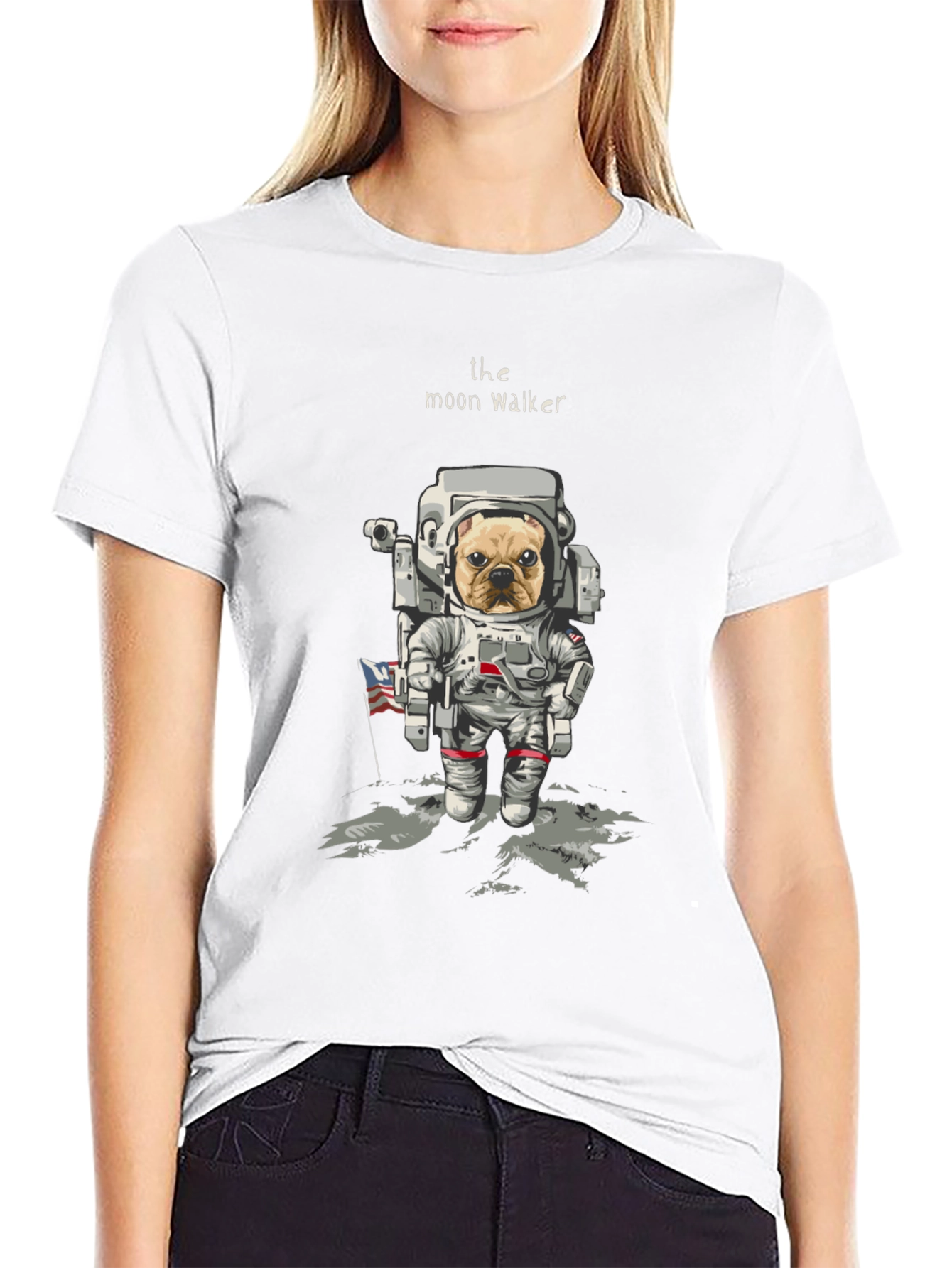 Moon Walker Dog T-Shirt - Astronaut Bulldog Tee