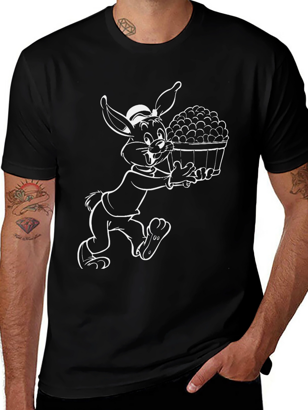 Cartoon Rabbit Black T-Shirt