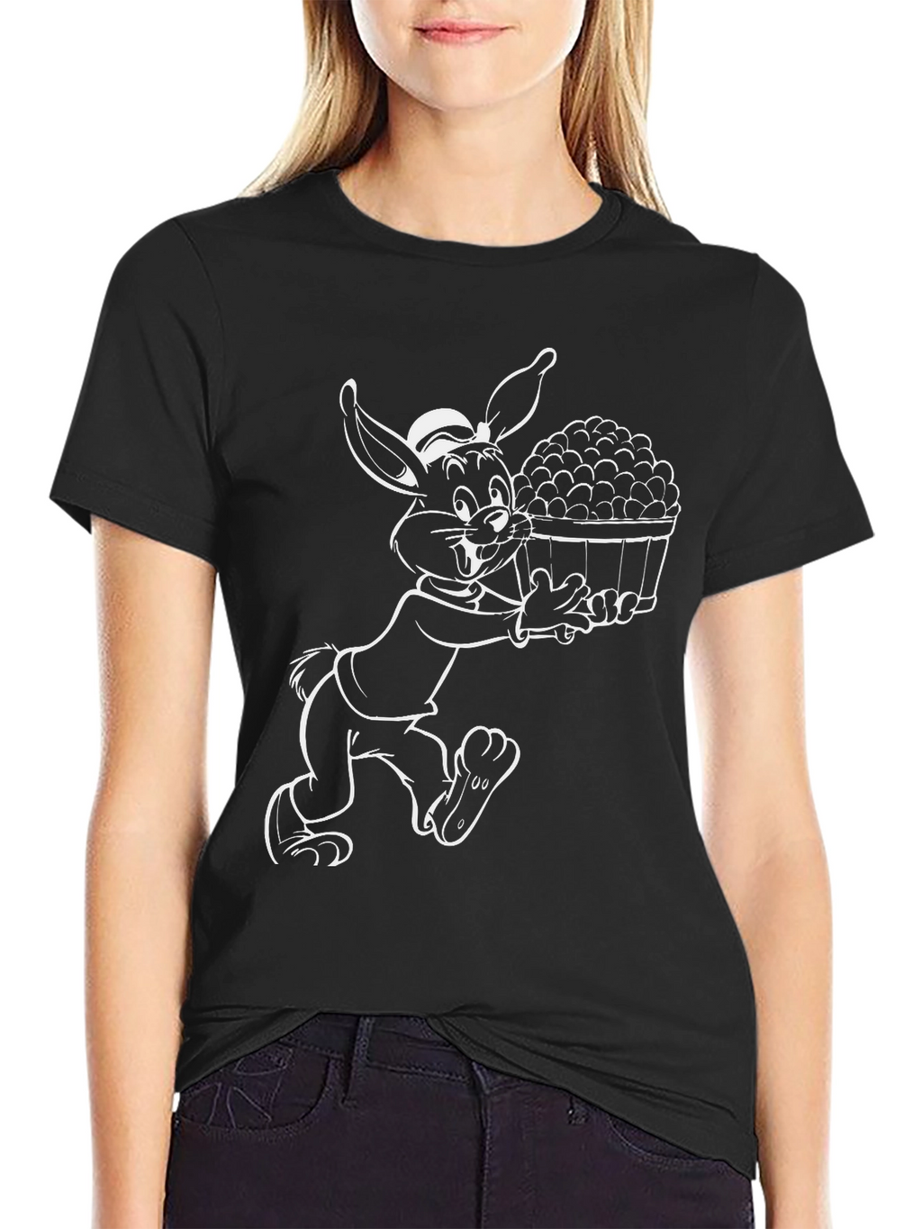 Cartoon Rabbit Black T-Shirt