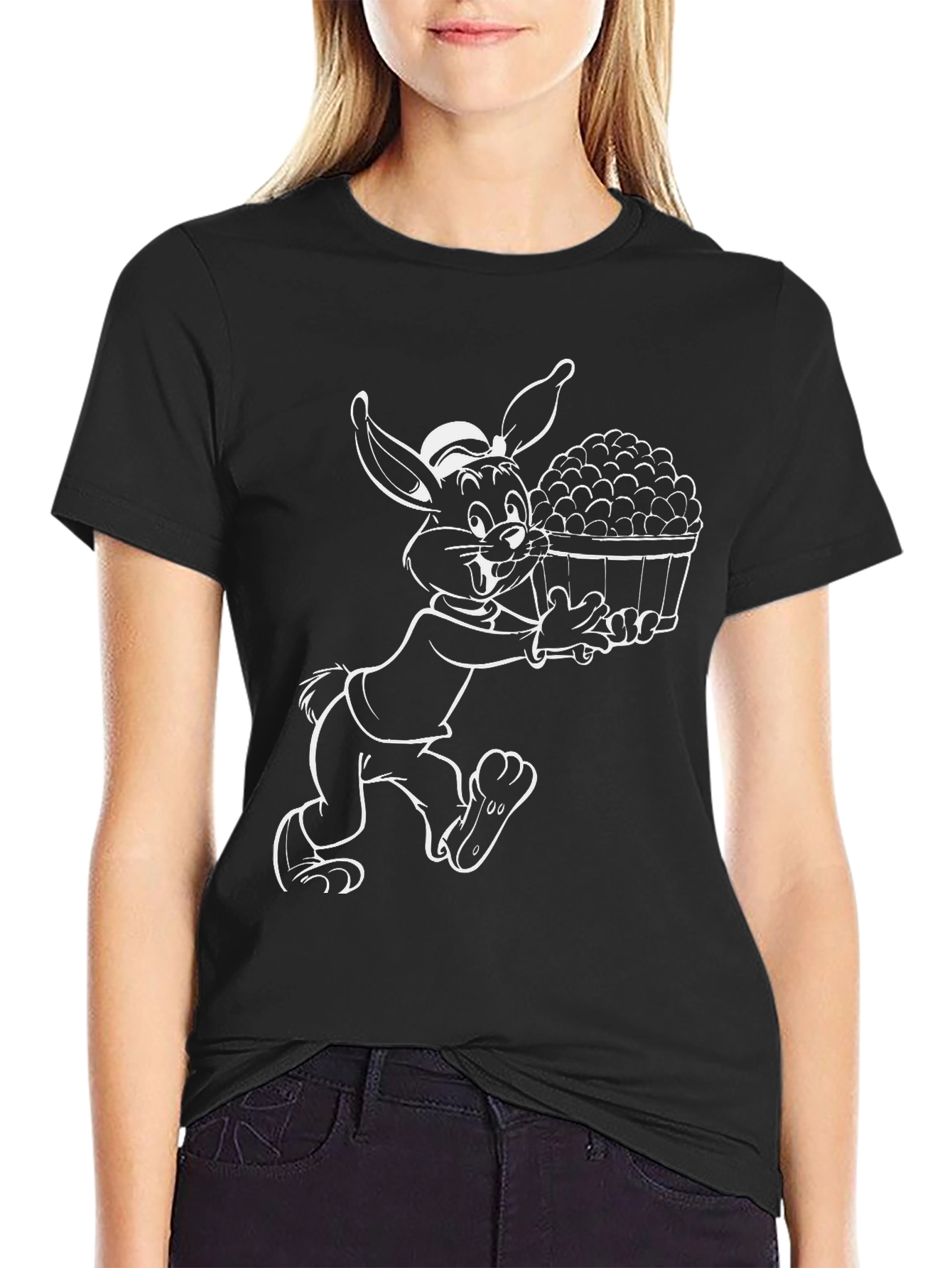 Cartoon Rabbit Black T-Shirt