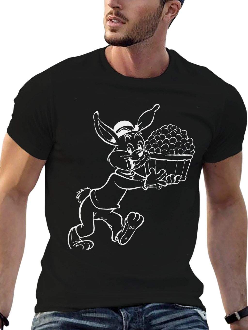 Cartoon Rabbit Black T-Shirt