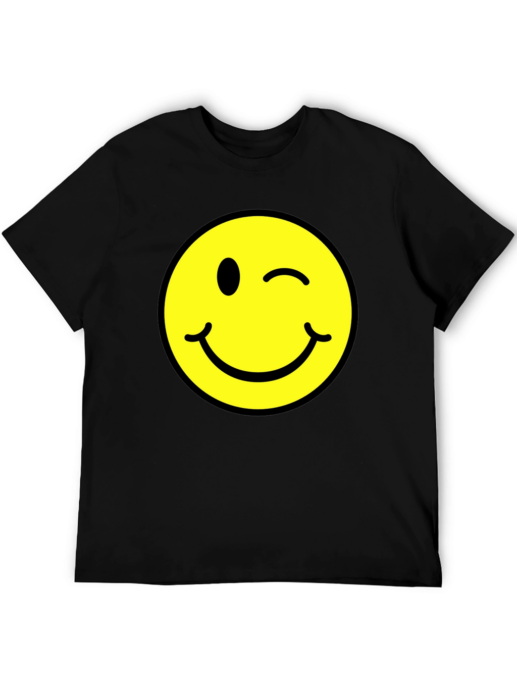 Winking Smiley Face Graphic Tee - Black