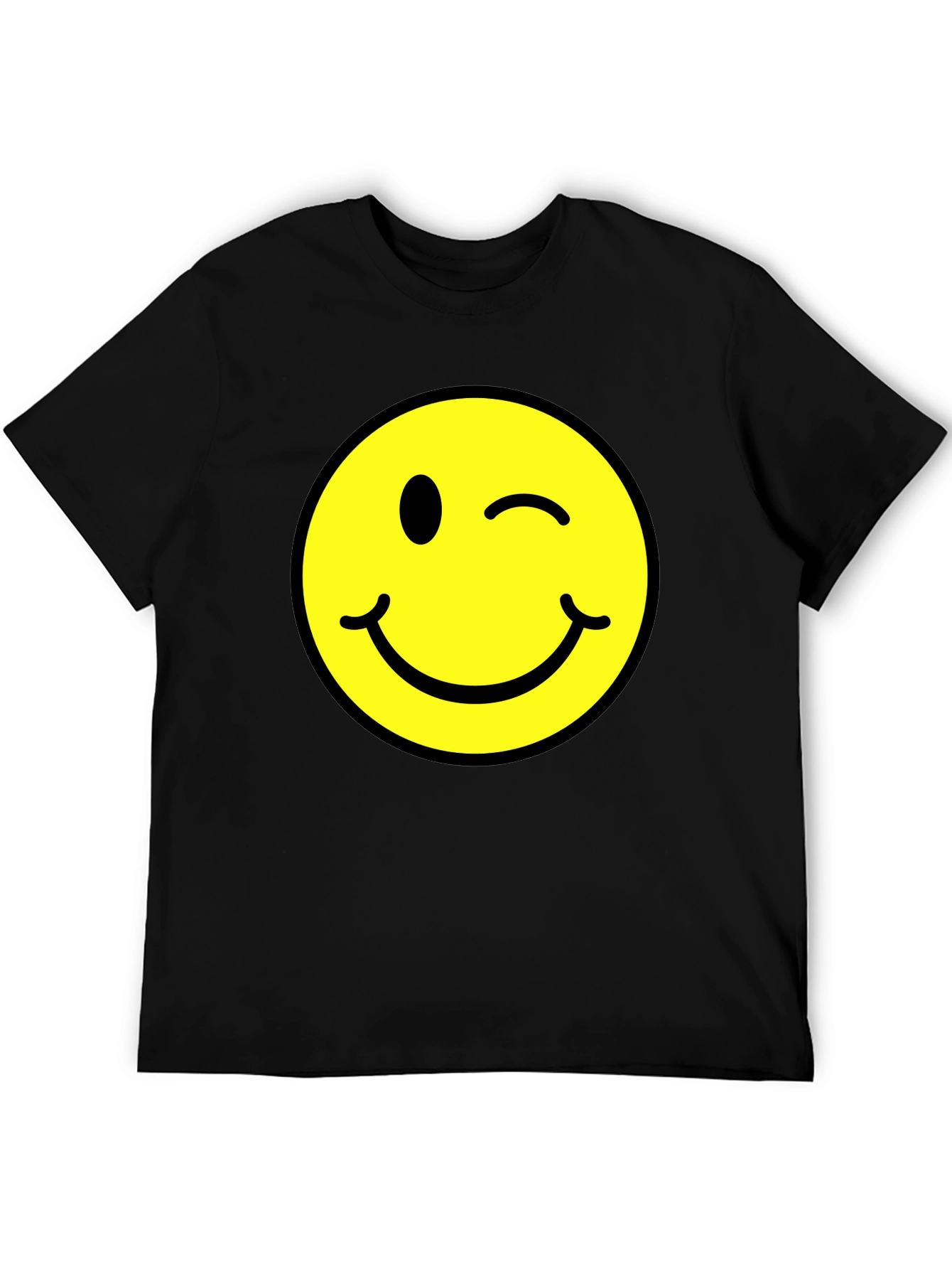 Winking Smiley Face Graphic Tee - Black