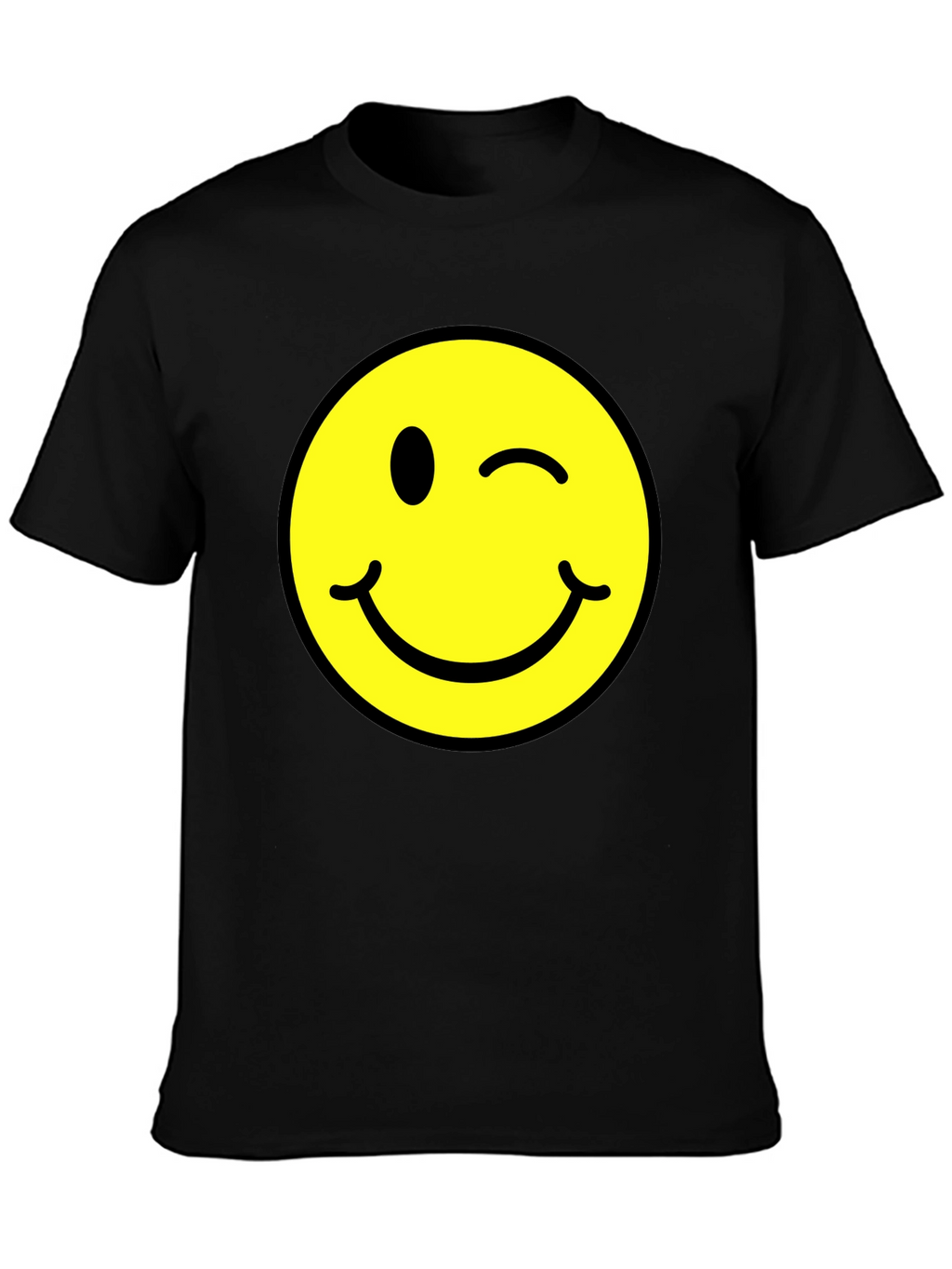 Winking Smiley Face Graphic Tee - Black