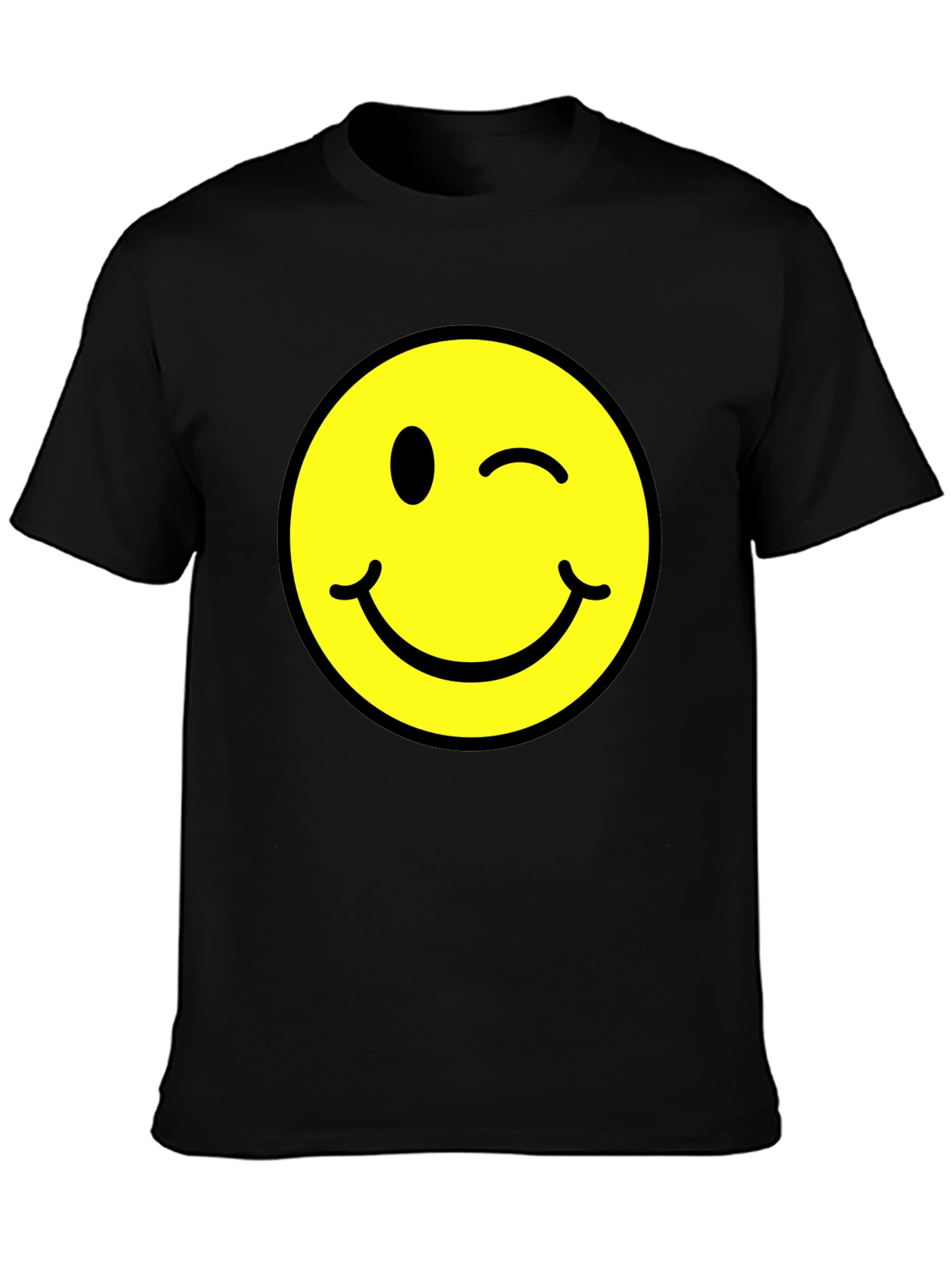 Winking Smiley Face Graphic Tee - Black