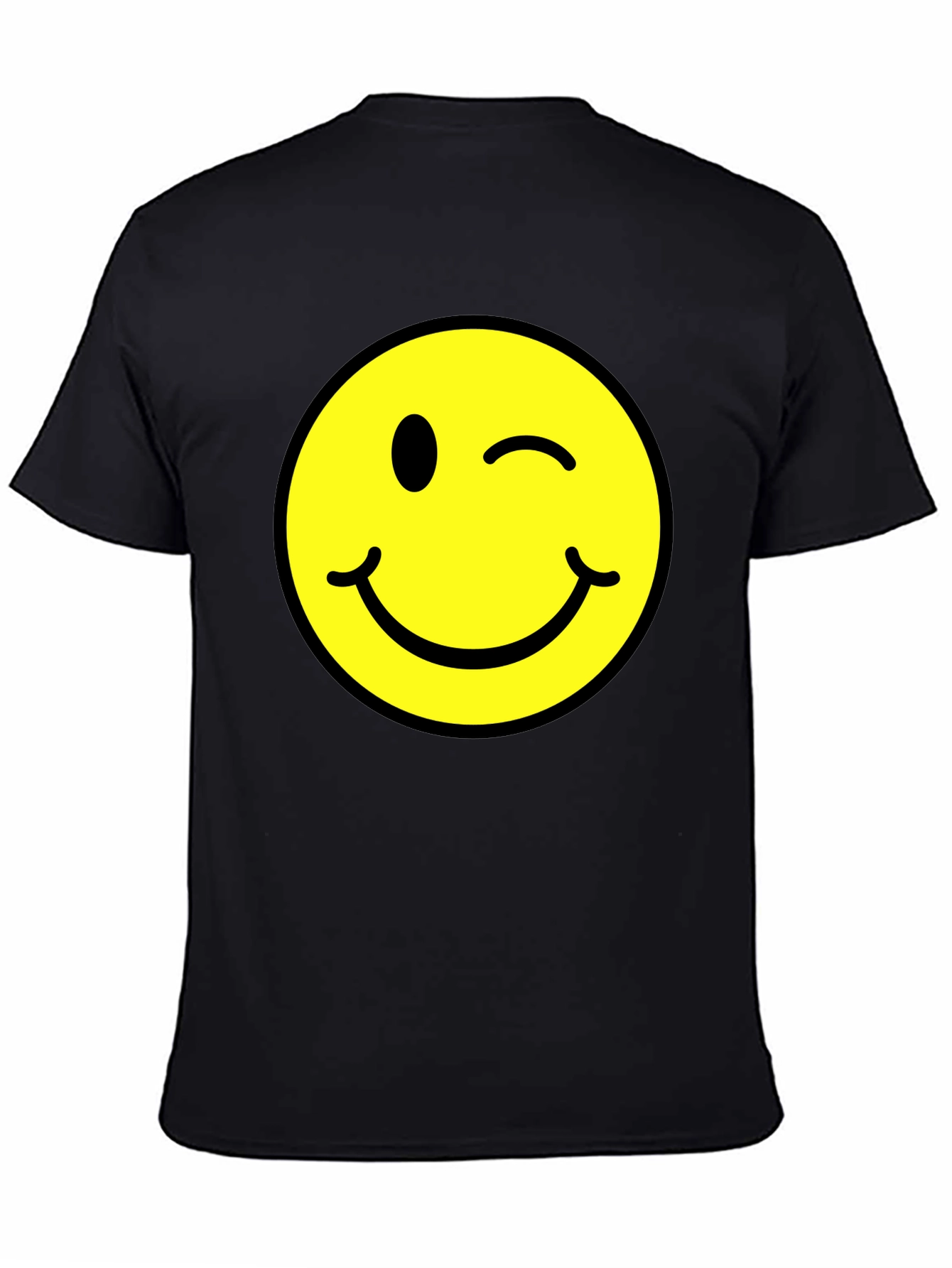 Winking Smiley Face Graphic Tee - Black
