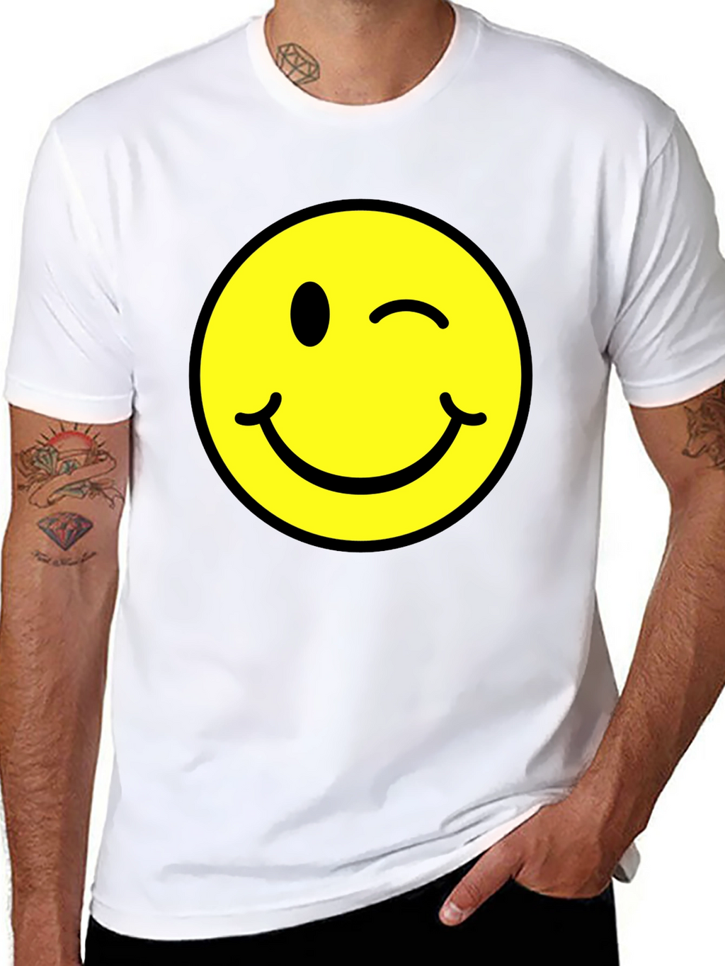 Winking Smiley Face Graphic Tee - Black