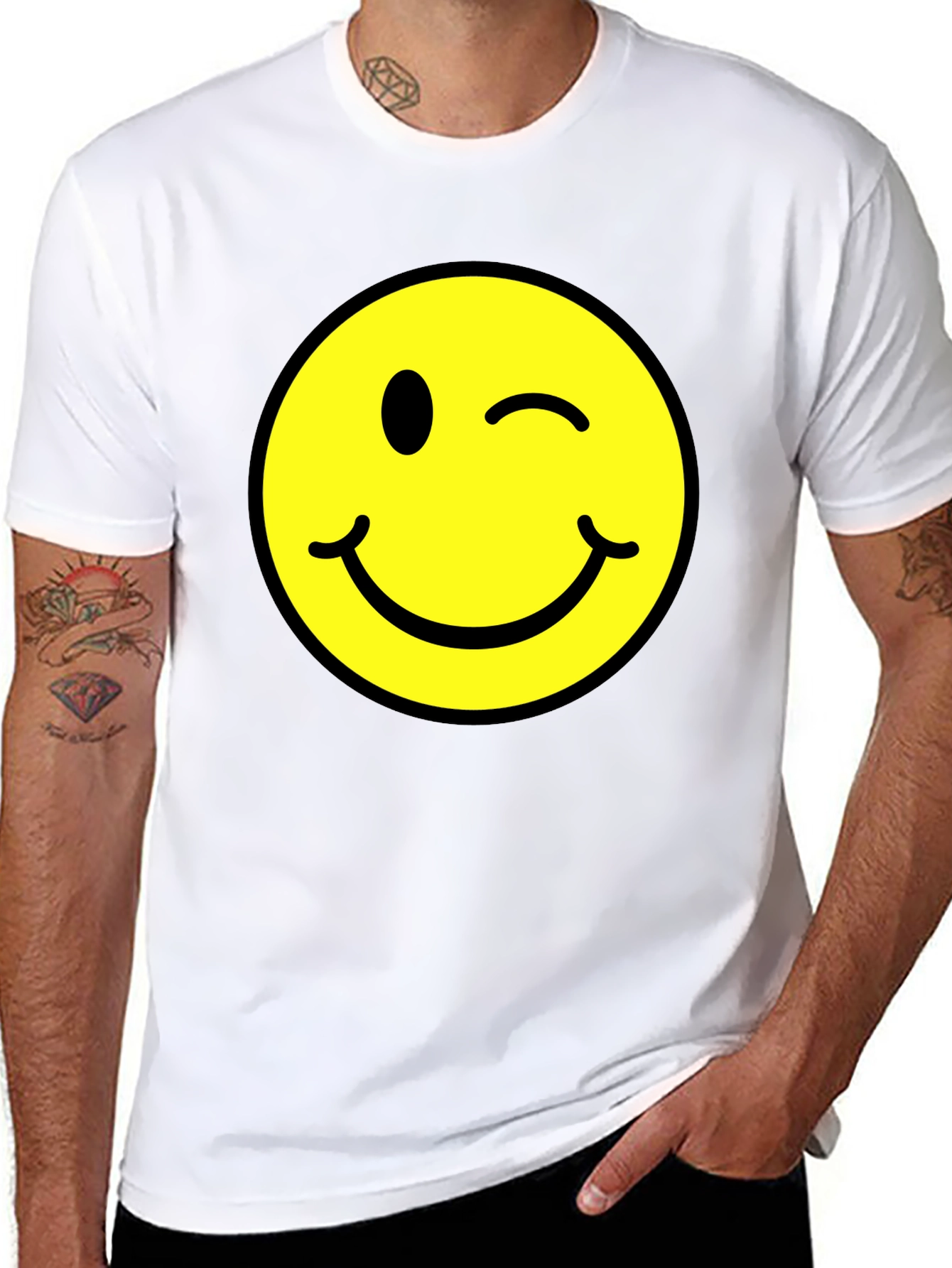 Winking Smiley Face Graphic Tee - Black