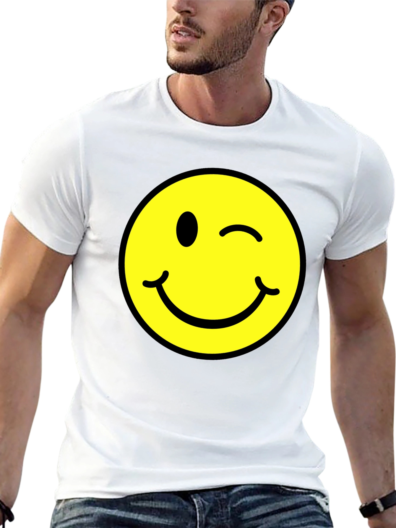 Winking Smiley Face Graphic Tee - Black
