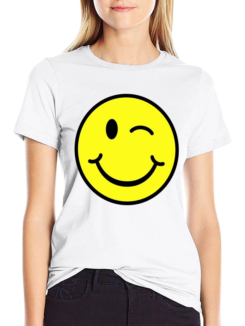 Winking Smiley Face Graphic Tee - Black