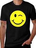 Winking Smiley Face Graphic Tee - Black