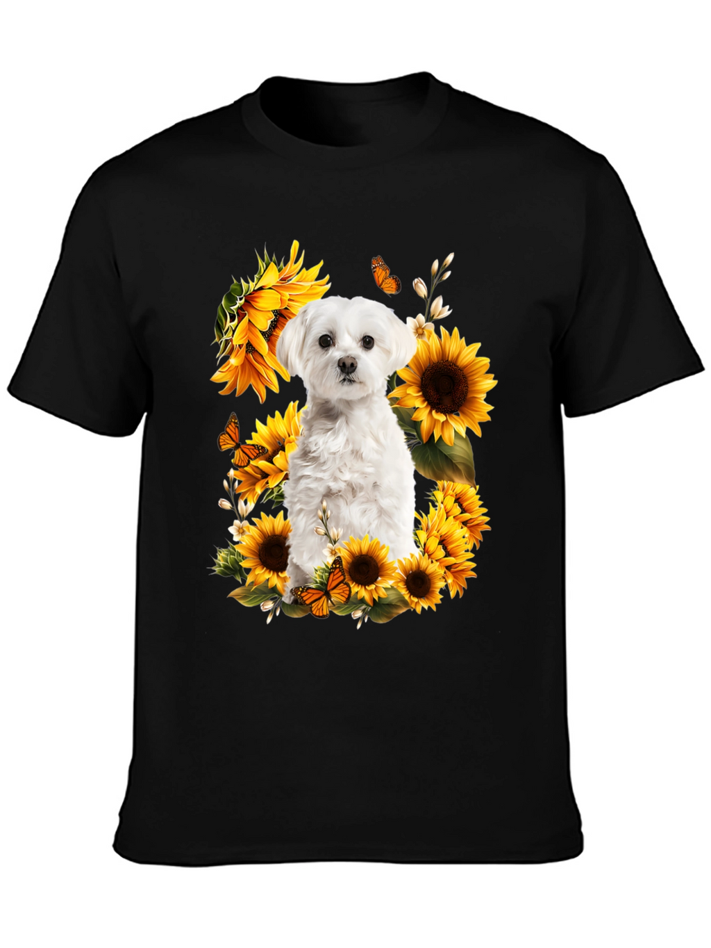Dog & Sunflower Graphic T-Shirt - Black