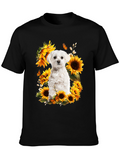 Dog & Sunflower Graphic T-Shirt - Black