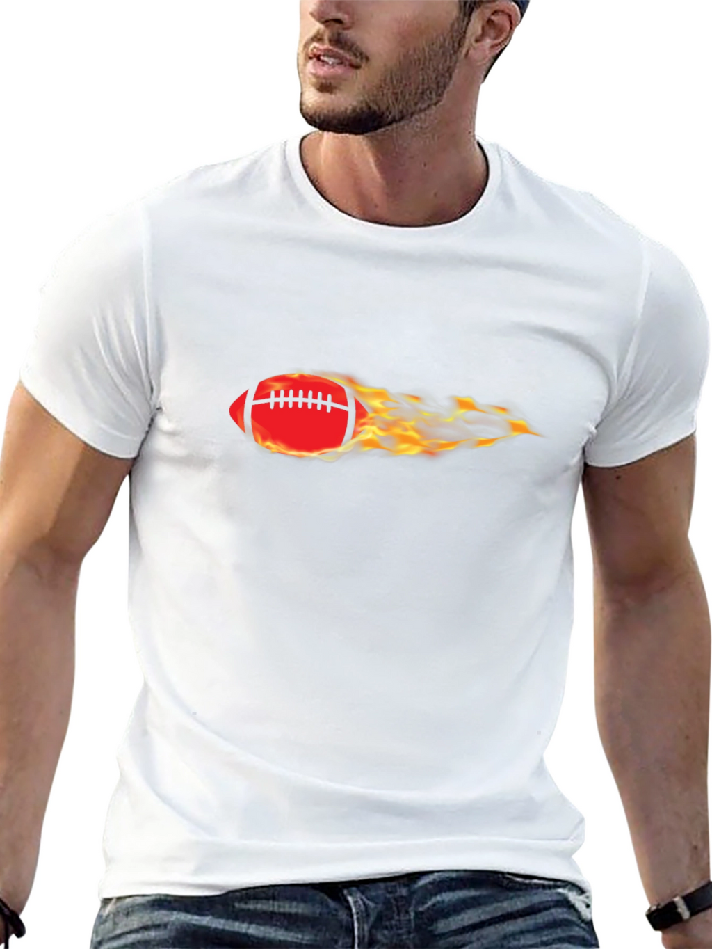 Flaming Football Graphic Tee - Black Cotton Comfort