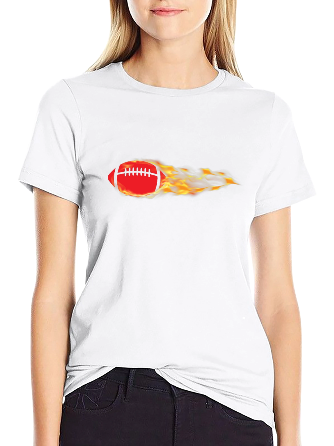 Flaming Football Graphic Tee - Black Cotton Comfort