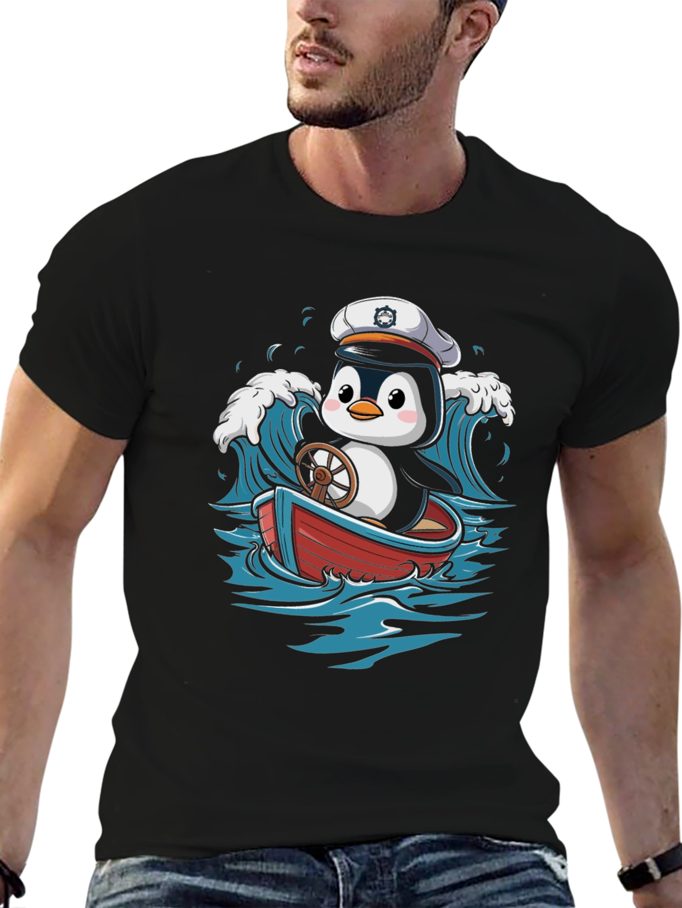 Cute Penguin Sailor T-Shirt - Nautical Cartoon Tee