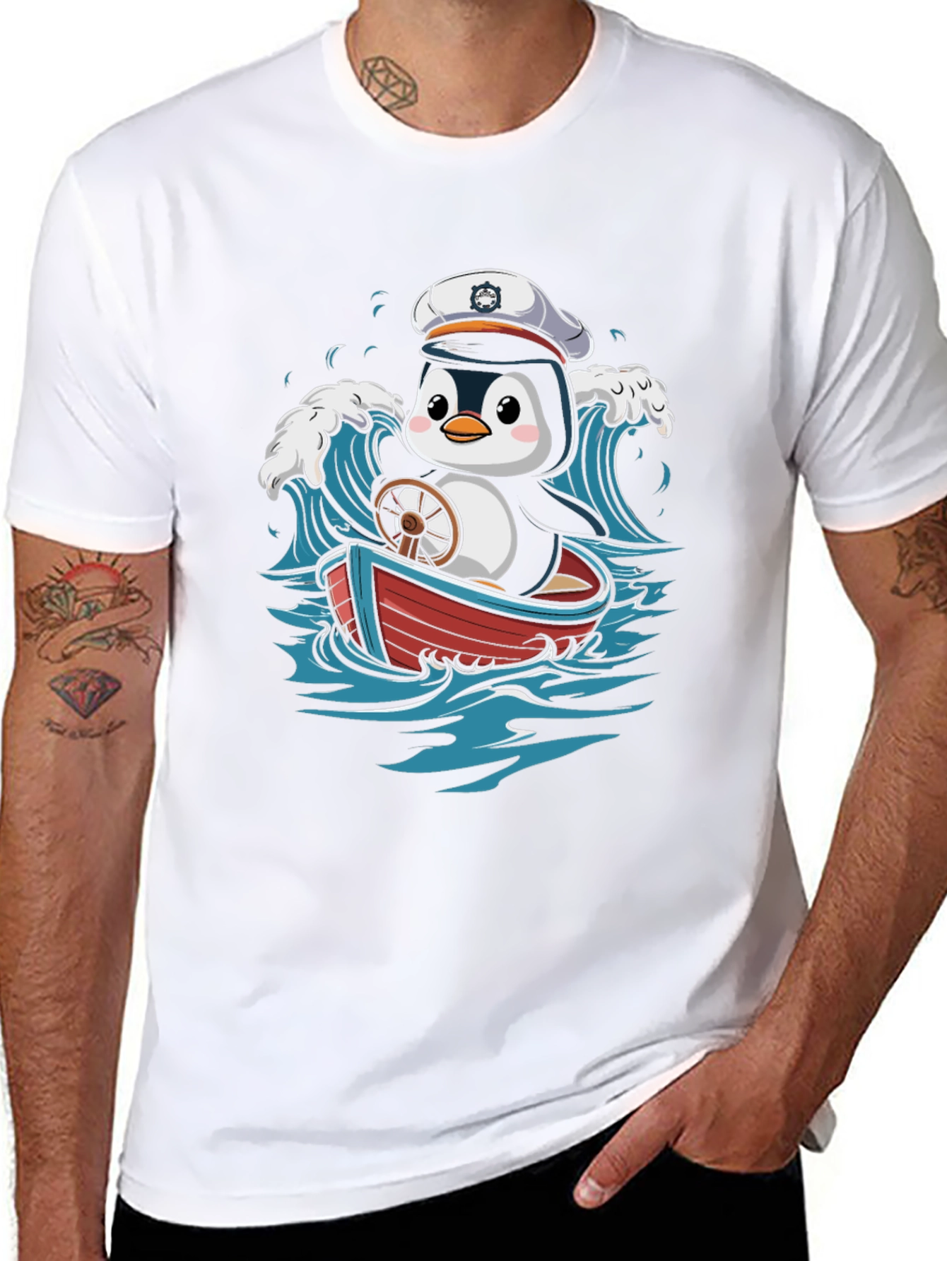 Cute Penguin Sailor T-Shirt - Nautical Cartoon Tee
