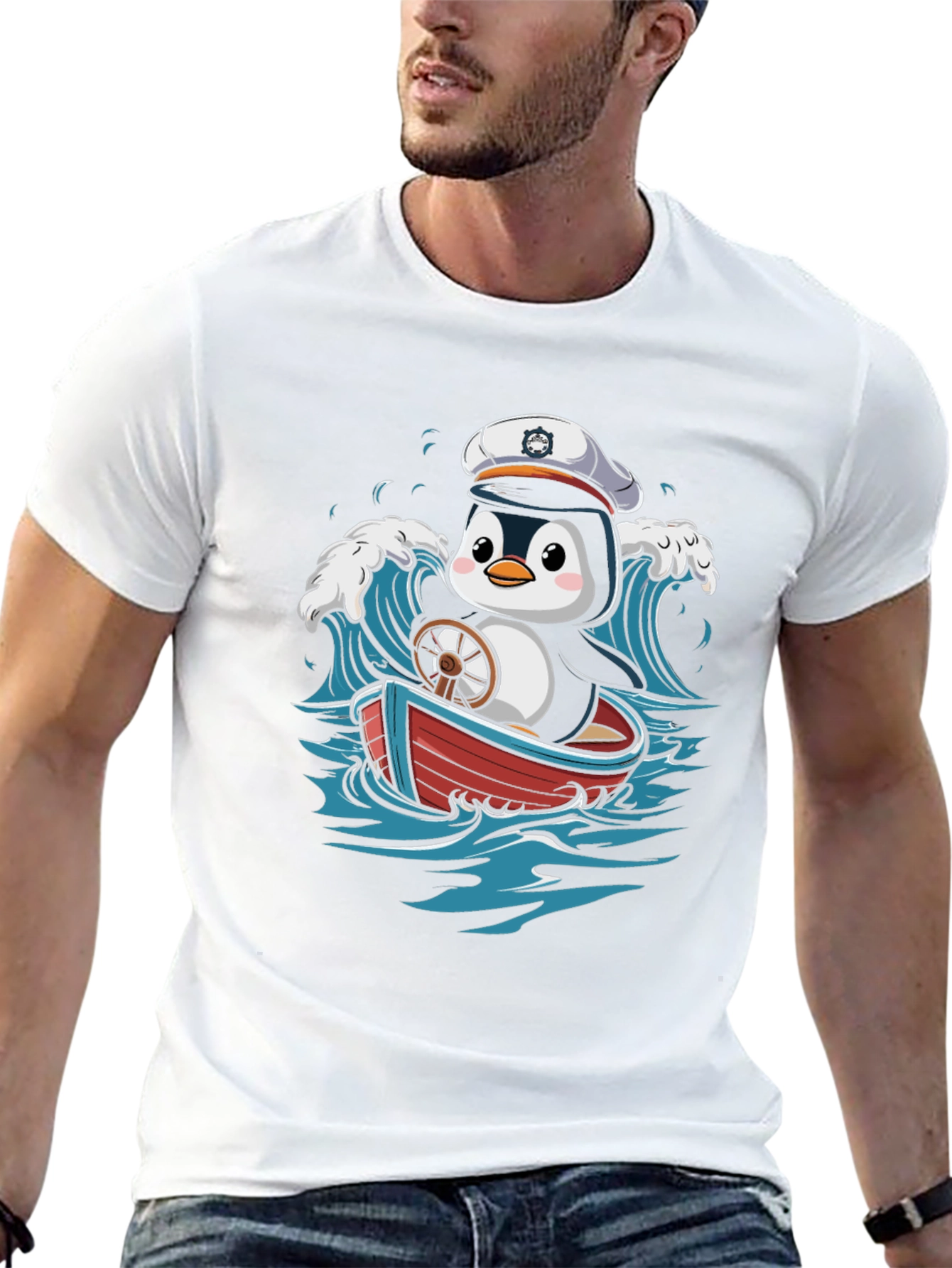 Cute Penguin Sailor T-Shirt - Nautical Cartoon Tee