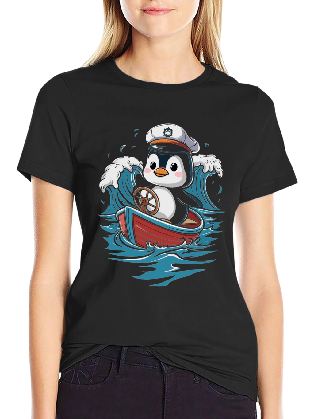Cute Penguin Sailor T-Shirt - Nautical Cartoon Tee