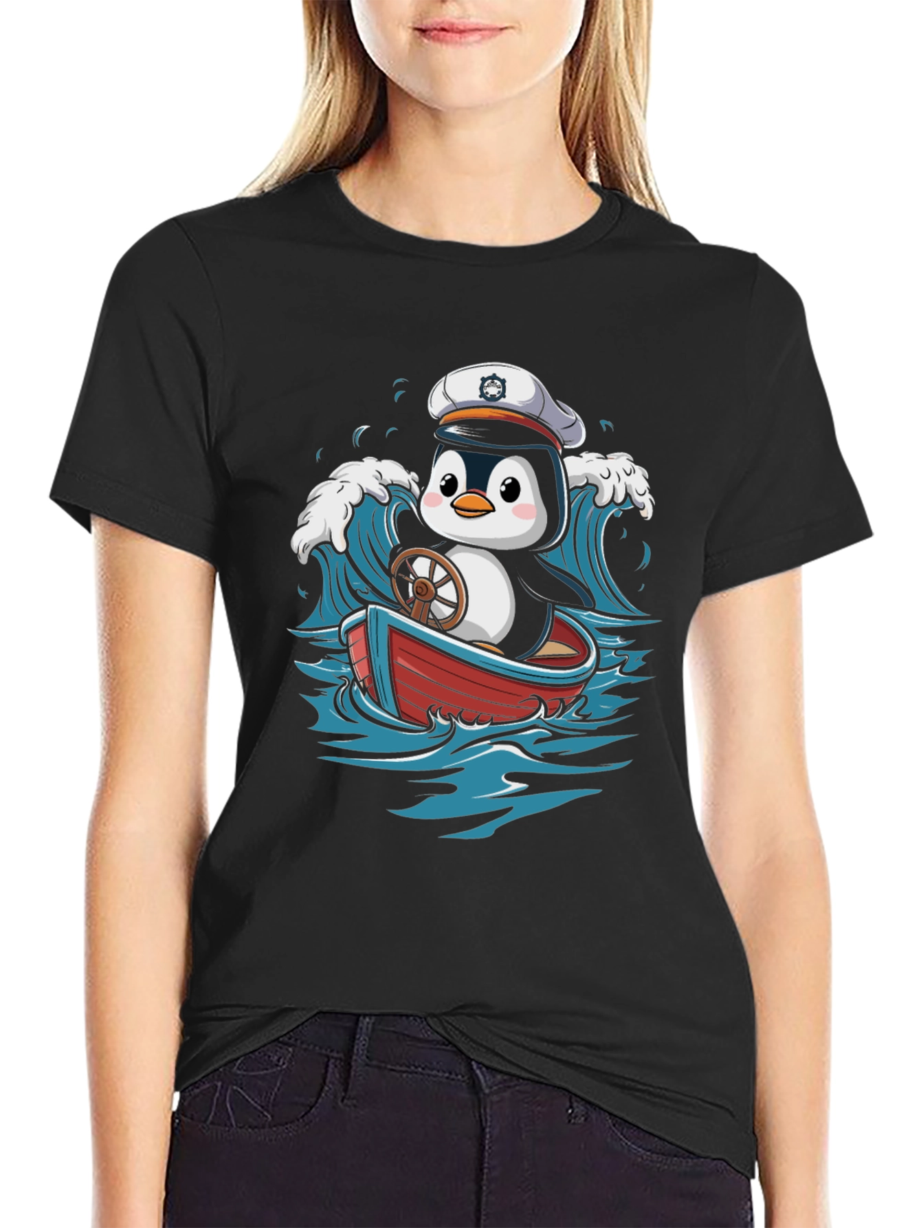 Cute Penguin Sailor T-Shirt - Nautical Cartoon Tee