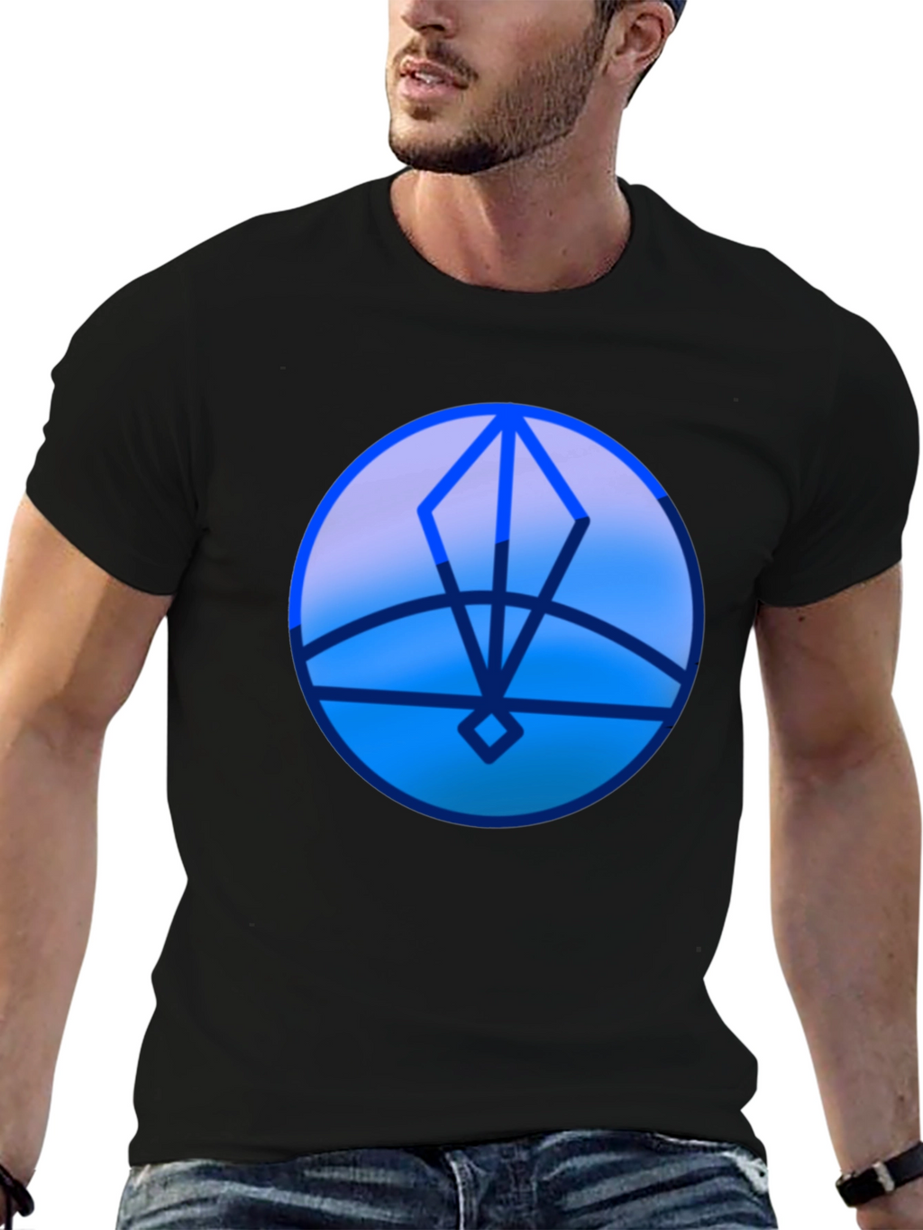Geometric Blue Graphic Print T-Shirt