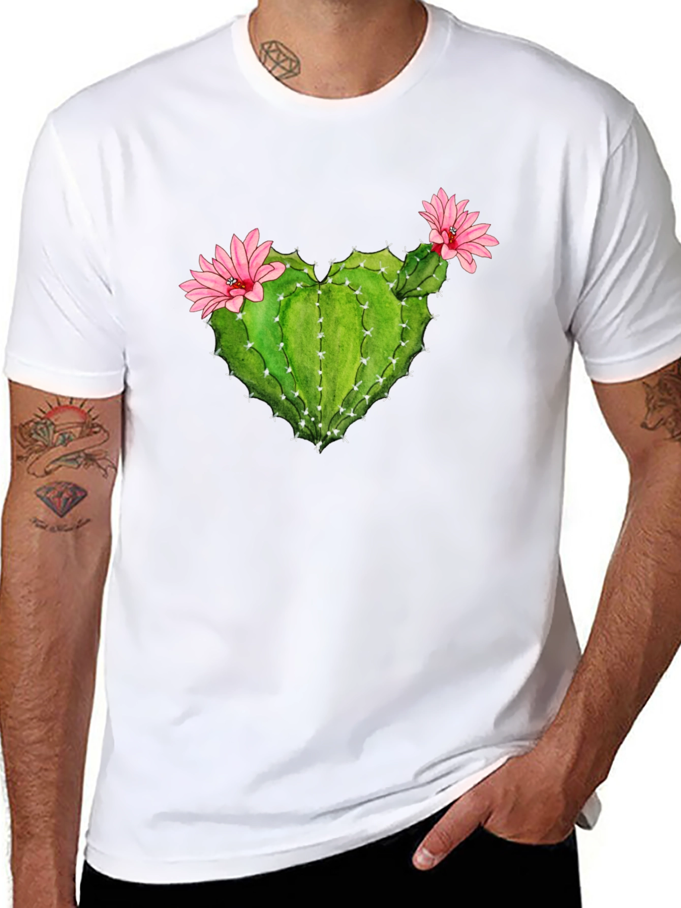 Cactus Heart Flower Graphic T-Shirt