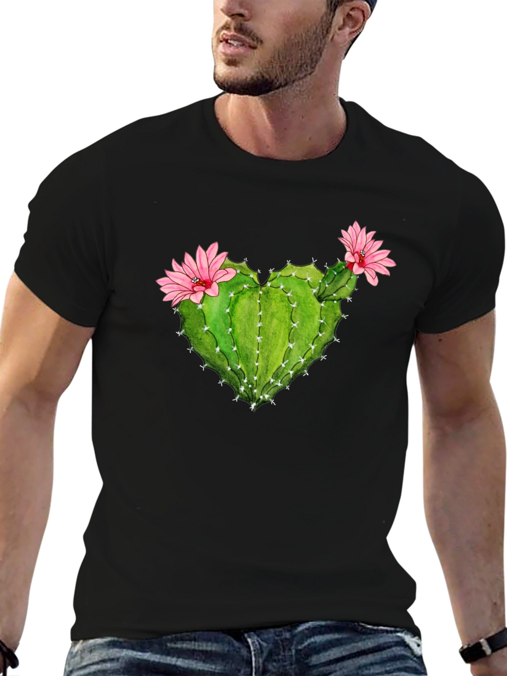 Cactus Heart Flower Graphic T-Shirt
