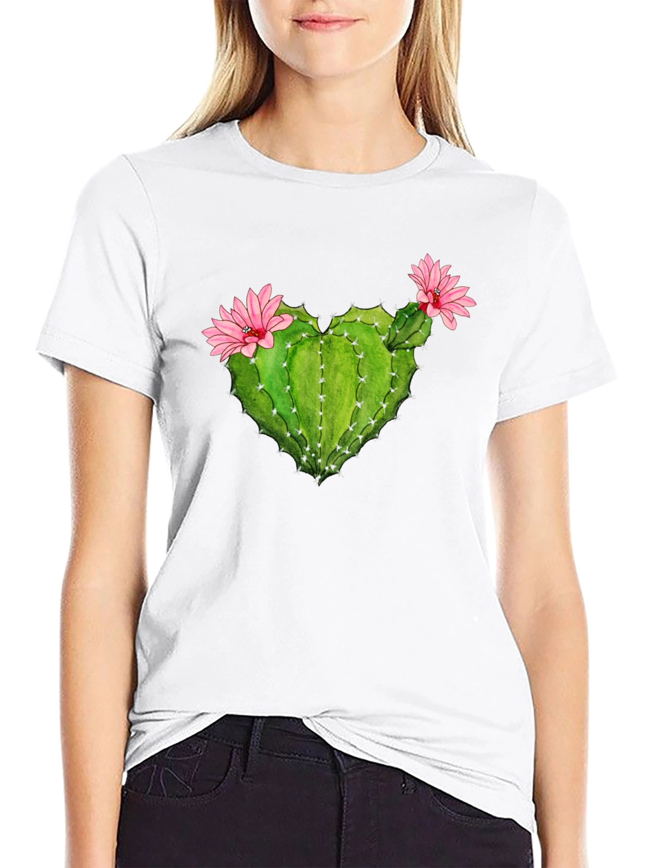 Cactus Heart Flower Graphic T-Shirt