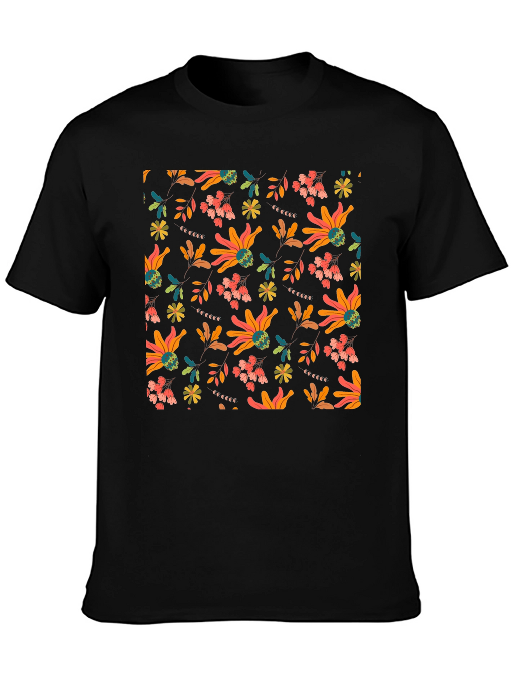 Floral Patterned Black T-Shirt