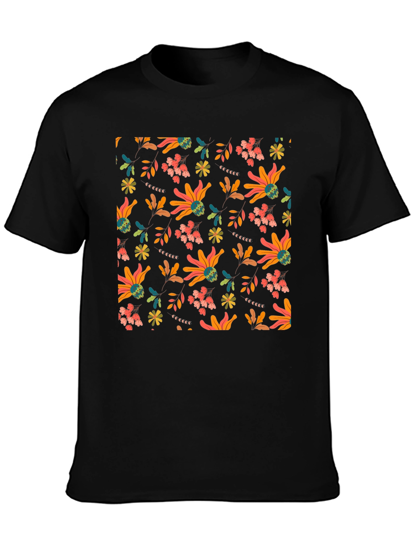 Floral Patterned Black T-Shirt