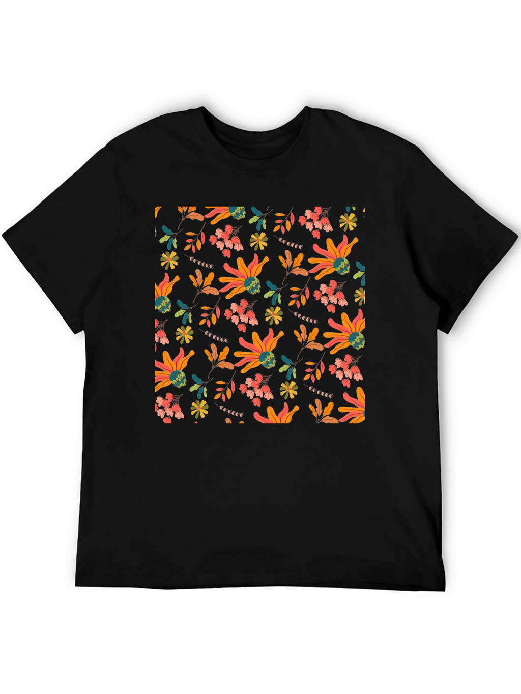 Floral Patterned Black T-Shirt