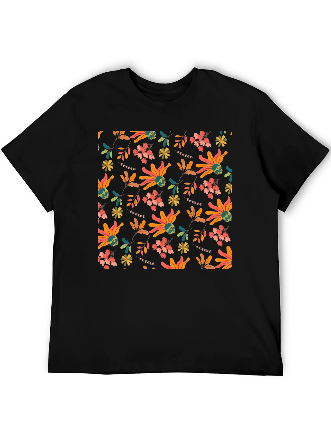Floral Patterned Black T-Shirt