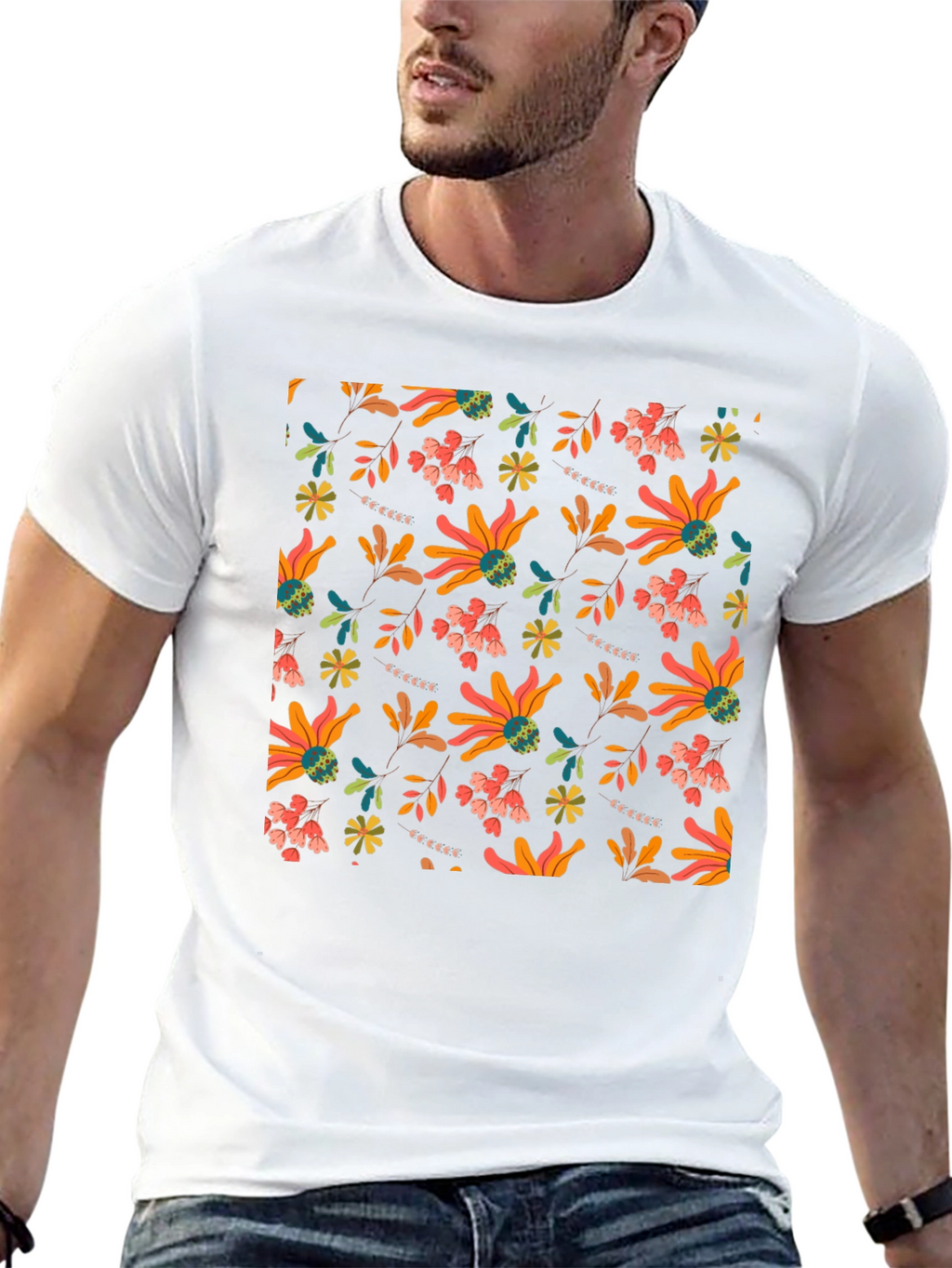 Floral Patterned Black T-Shirt